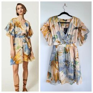 NWT TWINSET Actitude Hamal Cotton Muslin Wrap Style Watercolor Dress XS